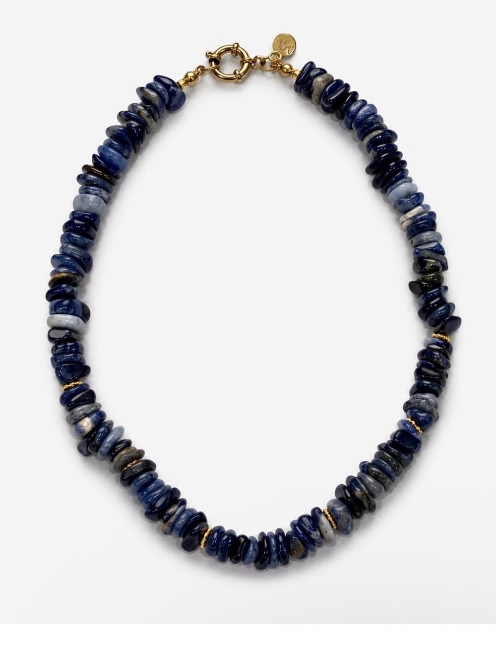 Blue Sapphire Beaded Necklace with Gold Accents by Mayamar - Genuine Stones